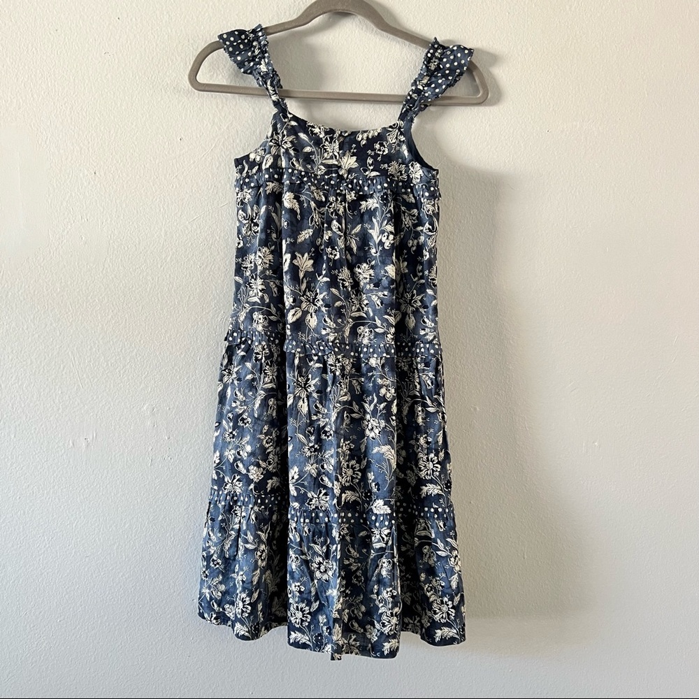 Gap Kids Mixed Print Tank Dress Navy Ruffle Floral Polka Dots Flutter Sleeve